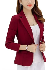 Women's Basic Slim-Fit Business Blazer Wine Red 2XL Women's Basic Slim-Fit Business Blazer Wine Red 2XL