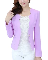 Women's Basic Slim-Fit Short Blazer Jacket Light Purple 2XL