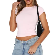 Women's Basic T-Shirt Ladies Short Sleeve Crop Top Y2K Fashion Aesthetic Clothes Summer Outfit Skims Tshirt Baby Tee Streetwear (A - Pink, S) Women's Basic T-Shirt Ladies Short Sleeve Crop Top Y2K Fashion Aesthetic Clothes Summer Outfit Skims Tshirt Baby Tee Streetwear (A - Pink, S)