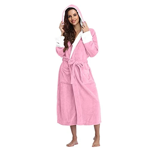 Women's Bathrobe Fleece Bathrobes Lightweight Soft Long Flannel Sleepwear Bathrobe Long Robes Nightdress Women's Sexy Bathrobe Sauna Women's Bathrobe Terry Cloth, pink, XL