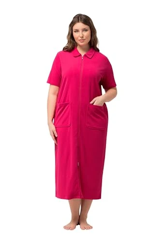 Women's Bathrobe, Shirt Collar, 2-Way Zip, Half Sleeves, Terry Cloth, Berry, 50-52