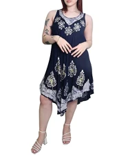 Women's Batik Print Sleeveless Umbrella Cut Dresses Ladies Tops Casual Wear Cover Ups Flared Styl