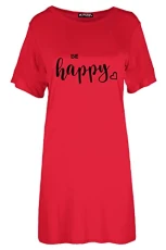 Womens Be Happy Nightdress Nightie PJ Tee Dress Be Happy Red Plus Size (UK 20/22) Womens Be Happy Nightdress Nightie PJ Tee Dress Be Happy Red Plus Size (UK 20/22)