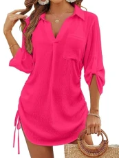 Womens Beach Cover Up Drawstring Swimsuit Cover Up Shirt Long Sleeve Bikini Beachwear Bathing Suit with Pocket 2024 Womens Beach Cover Up Drawstring Swimsuit Cover Up Shirt Long Sleeve Bikini Beachwear Bathing Suit with Pocket 2024