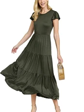 Women's Beach Resort Dress Ruffle Short Sleeve Fashion Elegant Casual Midi Long Commuter Cake Dress Evening Women's Beach Resort Dress Ruffle Short Sleeve Fashion Elegant Casual Midi Long Commuter Cake Dress Evening