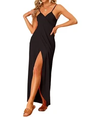 Women's Beach Wear Dress Cover Ups Spaghetti Strap Backless Wrap Sarong Maxi Dress Black XL