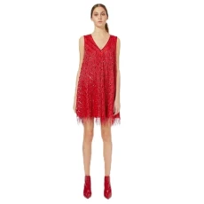 Womens Bead Shift Dress Sleeveless Coral Red XS Womens Bead Shift Dress Sleeveless Coral Red XS