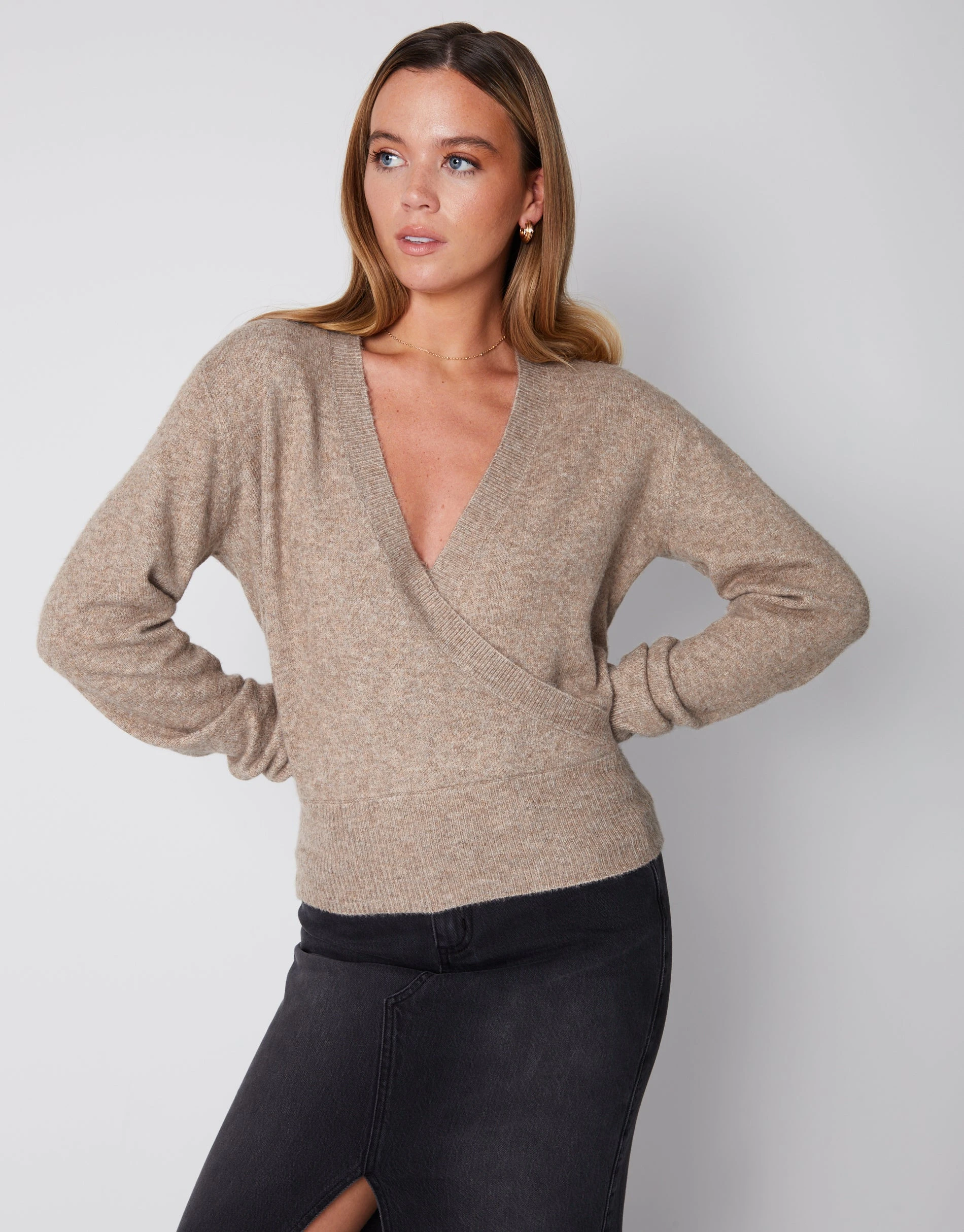 Women's Beige Wrap Front Jumper