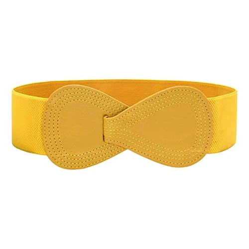Women's Belt New Elastic Leather Belt for Down Coat Dress Wrap Waistband Wide Belt, yellow, One Size