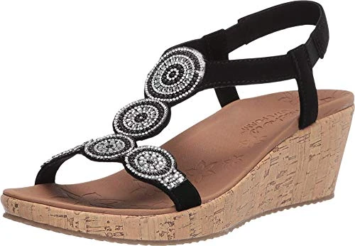 Women's Beverlee-Date Glam Sandal Wedge, Black, 4 UK