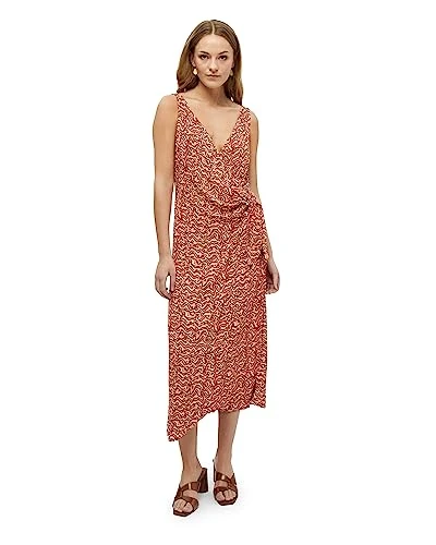 Women's Bia Sleeveless Midcalf Wrap Dress, Melon Peach Print, XXL