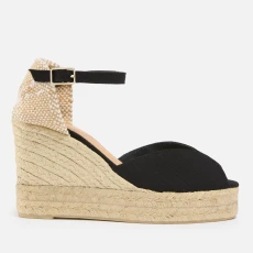 Womens Bianca Canvas Espadrille Wedge Sandals - Black