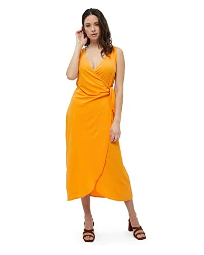 Women's Bianna Sleeveless Midcalf Wrap Dress, Mango Orange, XL
