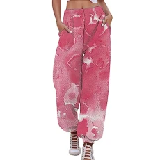 Women's Bikini Bottoms, Digital Print, Casual Trousers, European and American Street Tie Dye Style, Harem Trousers, Sporty Joggers, Compatible with Motorcycle Clothing, Women's Trousers, pink, L