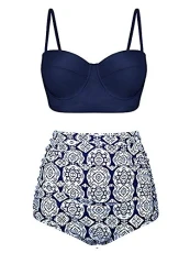 Womens Bikini Set 2 Piece Swimsuits High Waisted Bikini Bottoms with Crop Top Swimwear Beachwear S Navy Blue