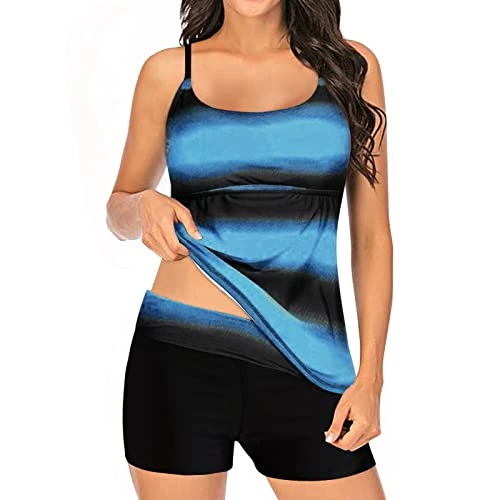 Women's Bikini Set Halterneck Bikini Top Sporty Bikini String Thong Bikini Halterneck Tankini Top Monokini String Swimsuit Retro Stripes, blue, XXL
