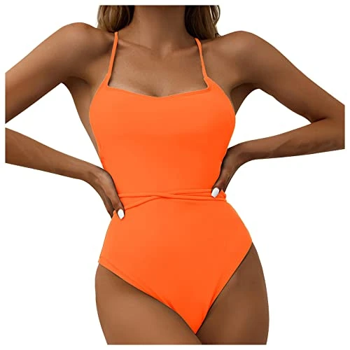 Women's Bikini Set Halterneck Bikini Women's Halterneck Bikini with String Bikini String Halterneck Bikini Women's Tankini Top Monokini String Swimsuit Retro Bikini High Waist, orange, L