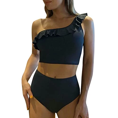 Women's Bikini Set Sexy Lace Up Triangle Bikini Slim-Fit Tropical Plus Size Swimsuit Beach Bathing Suit for Women Tummy Control Printing Floral Bikini Tankini Swimsuits for Women Black