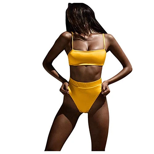 Women's Bikini Set Sling Two Control Waisted High Women's Swimsuit Belly Bikini Swimwears Tankinis Set T Shirt Men's Yellow, yellow, M