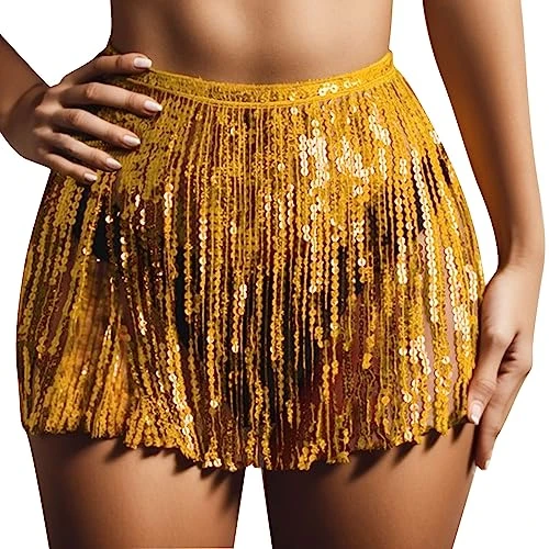 Women's Bikini Set Swimsuit Women's Bikini Top Women's Swimming Trunks Short Sequins Fringe Beach Wraps Beach Wraps Cover Ups for Summer Dress Shoulderless Children, gold, M