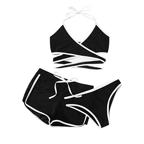 Women's Bikini Set Swimsuit Women's Bikini Top Women's Two Piece Swimsuit Lace Breathable Summer Women's Three Piece Set Fashion Bikini Retro Watch, black, S