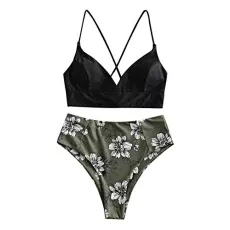 Women's Bikini Set Swimsuit Women's Bikini Top Women's Two Piece Swimsuit Lace Breathable Women Two Piece Floral Print Split Set Swimsuit Bikini Swimming Overall, black, L