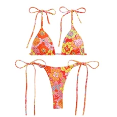 Women's Bikini Set Women's Print Bikini Swimsuit Sexy Push Up Bikini Set Two Piece Beach Swimsuit Swimsuit Women's Sport Two Piece Swimwear Swimsuit, orange, L