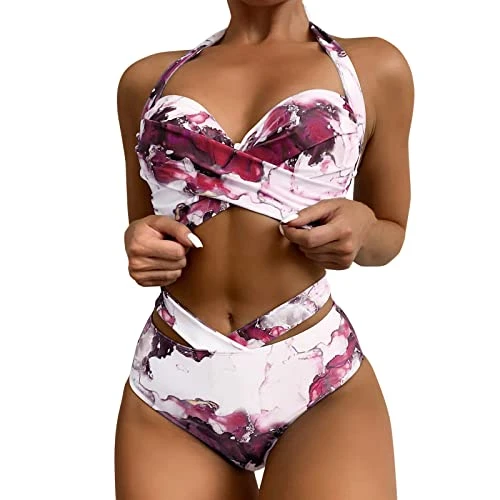 Women's Bikini Sets High Waist Swimsuit Two Piece Swimsuit One Two-Piece Sexy Bikini Flower Swimsuit for Women in Swimwear with Print Swimwear in Set Bikini Women's Leopard Print, 0508c-hot pink, XXL