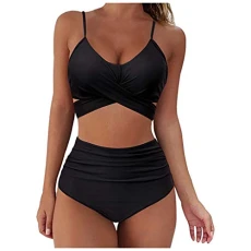 Womens Bikini Sets Tan Through Swimwear Bathing Suits for Women Womens Two Piece Swimsuit Sexy Womens Bikini Swimsuit Beach Gifts for Women Sales Clearance (1-Black, M)