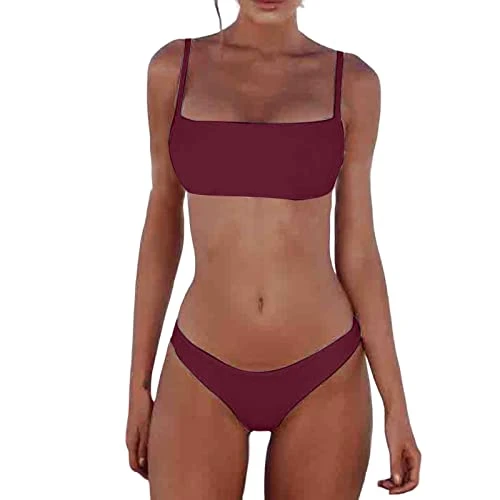 Women's Bikini Sets Two Piece Swimsuit Loose Fit Tropical One Piece Swimsuits Beach Bathing Suit Tops for Women Graphic High Waist Bikini Plus Size Tankini Tops for Women Red