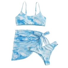 Women's Bikini with Laces Two Piece Swimsuit Bikini Top Crossed Swimsuit with Ruffle Bikini Women Bikini Print Set Swimsuit with Three Bra Swimwear Swimwear Men's Shirts, blue, M
