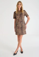 Womens Black Animal Print Zip Shift Dress