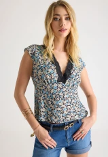 Womens Black & Blue Floral Lace Top