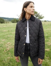 Women's Black Cord Collar Diamond Quilted Heritage Jacket