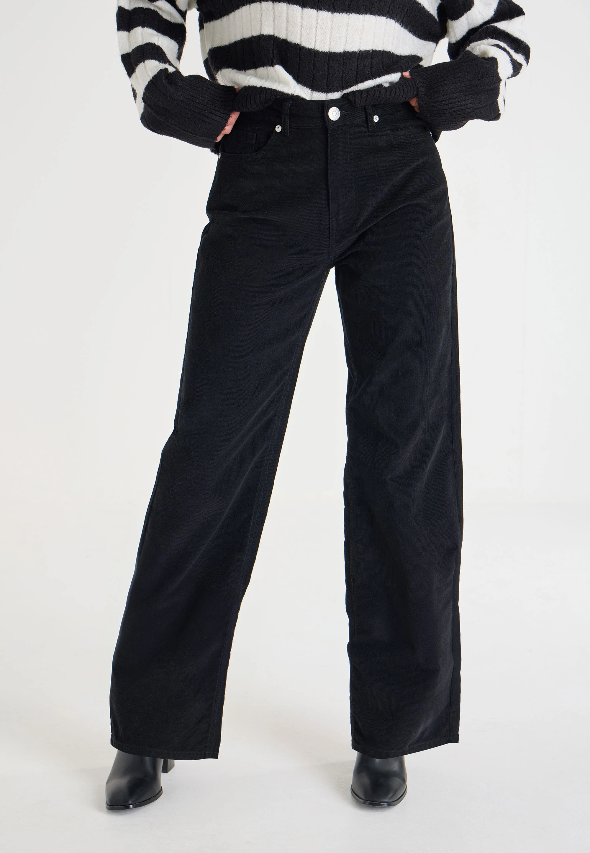 Womens Black Cord Straight Leg Jeans
