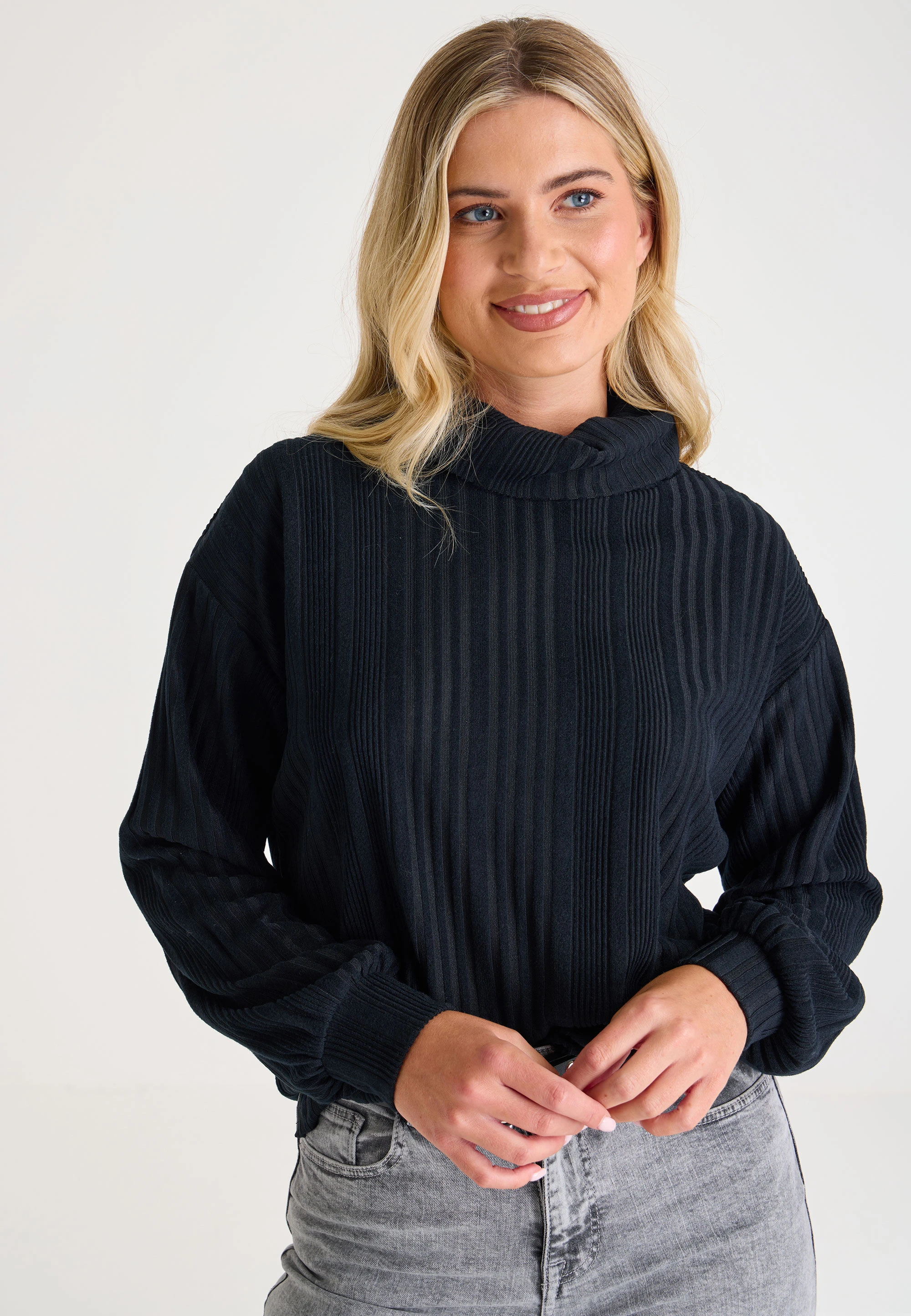 Womens Black Cosy Cowl Neck Top