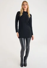 Womens Black Diamante Tunic Jumper
