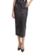 Women's Black Faux Leather Midi Skirt, Black, 12 Women's Black Faux Leather Midi Skirt, Black, 12