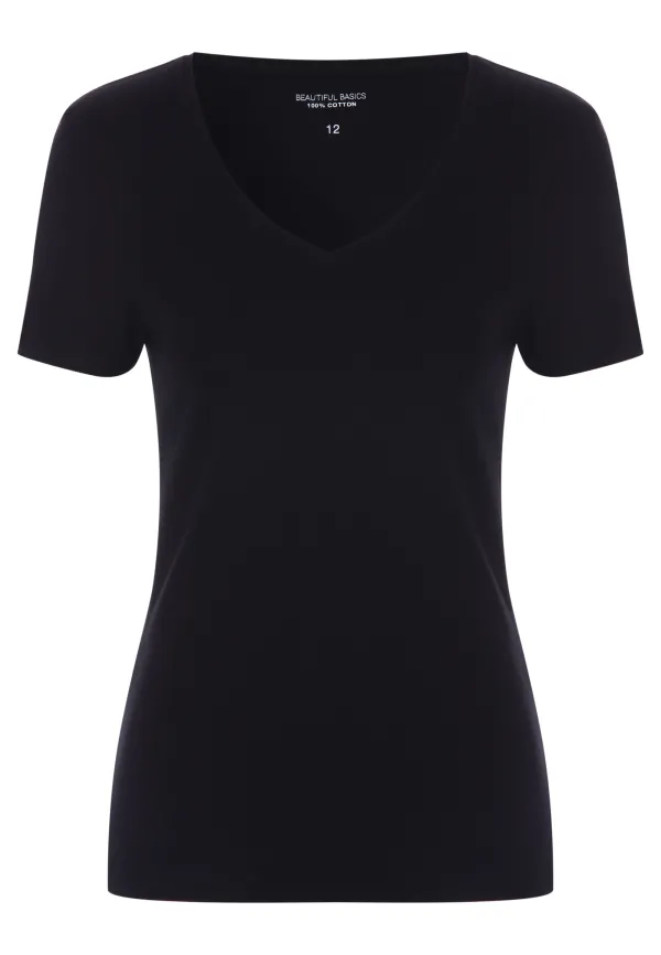 Womens Black Fitted V-Neck Top