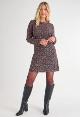 Womens Black Floral Long Sleeve Dress