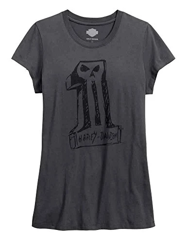 Women's Black Label Core Sketchy #1 Skull Tee, Gray 99181-16VW