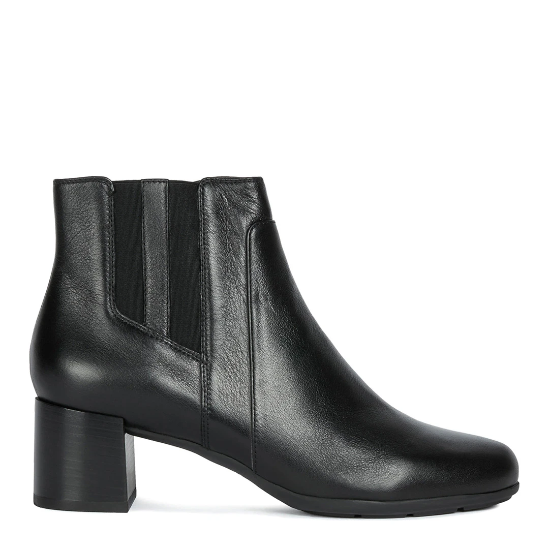 Womens Black Leather Annya Ankle Boot
