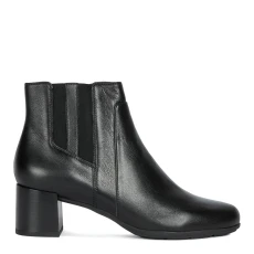 Womens Black Leather Annya Ankle Boot