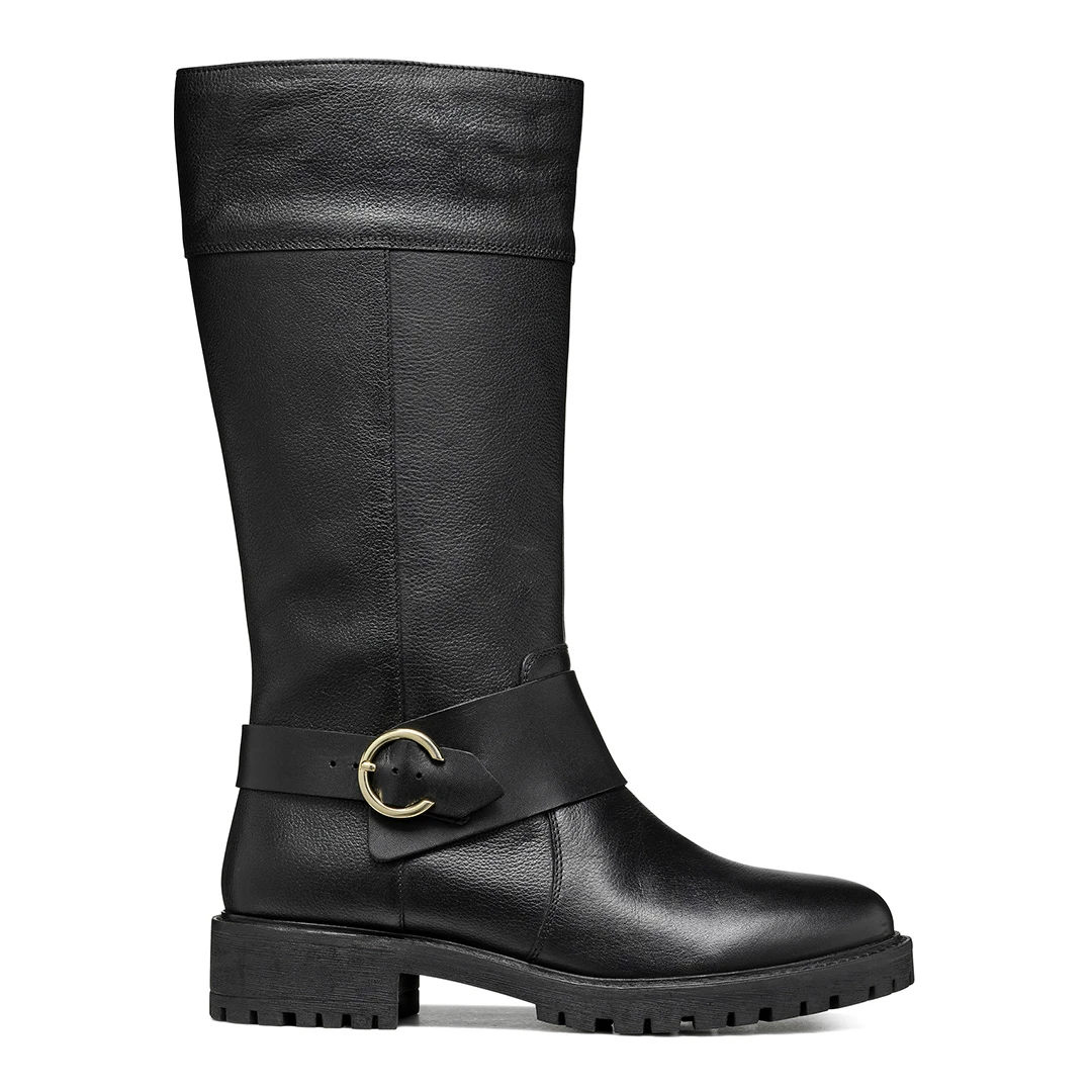 Womens Black Leather Hoara Long Boot