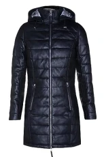 Women's Black Leather Puffer Jacket Quilted Overcoat Hooded Trench Parka Coat XS