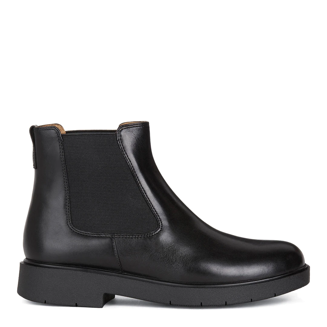 Womens Black Leather Spherica Ankle Boot