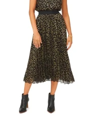Womens Black Lined Elastic Waist Pull-on Printed Midi Pleated Skirt UK Size: XXL
