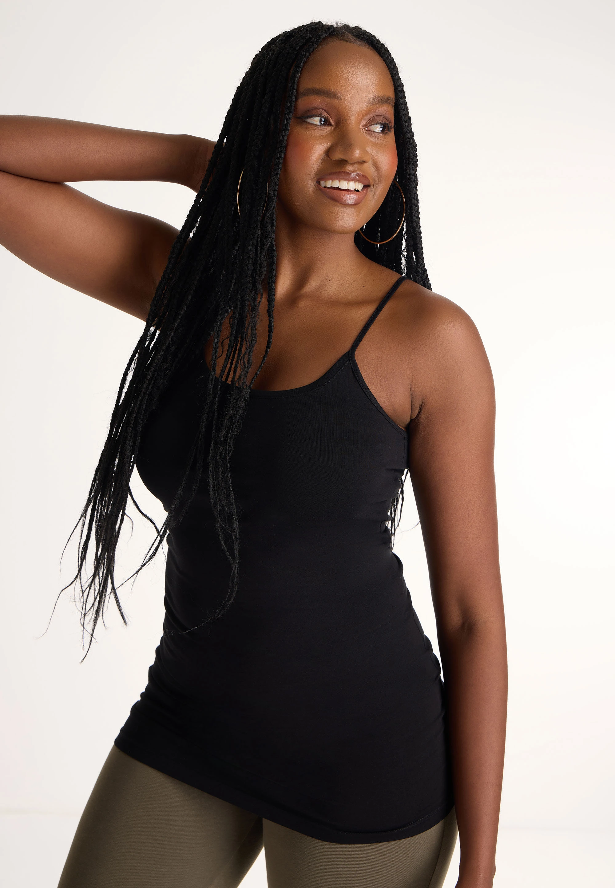 Womens Black Long Line Stretch Cami