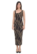 Women's Black Midi Dress with Chain Couture Print, Black, 10