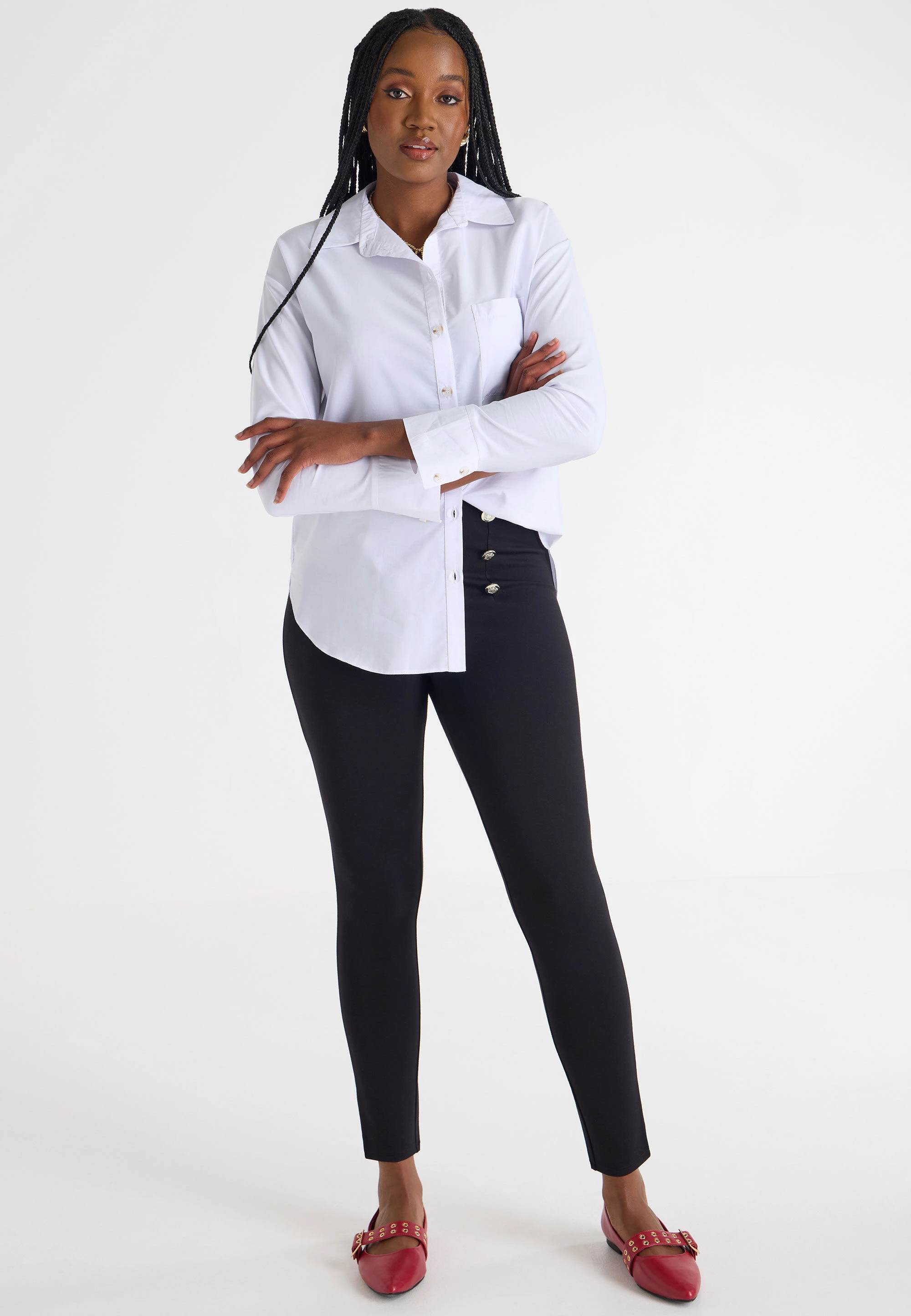 Womens Black Military Button Leggings